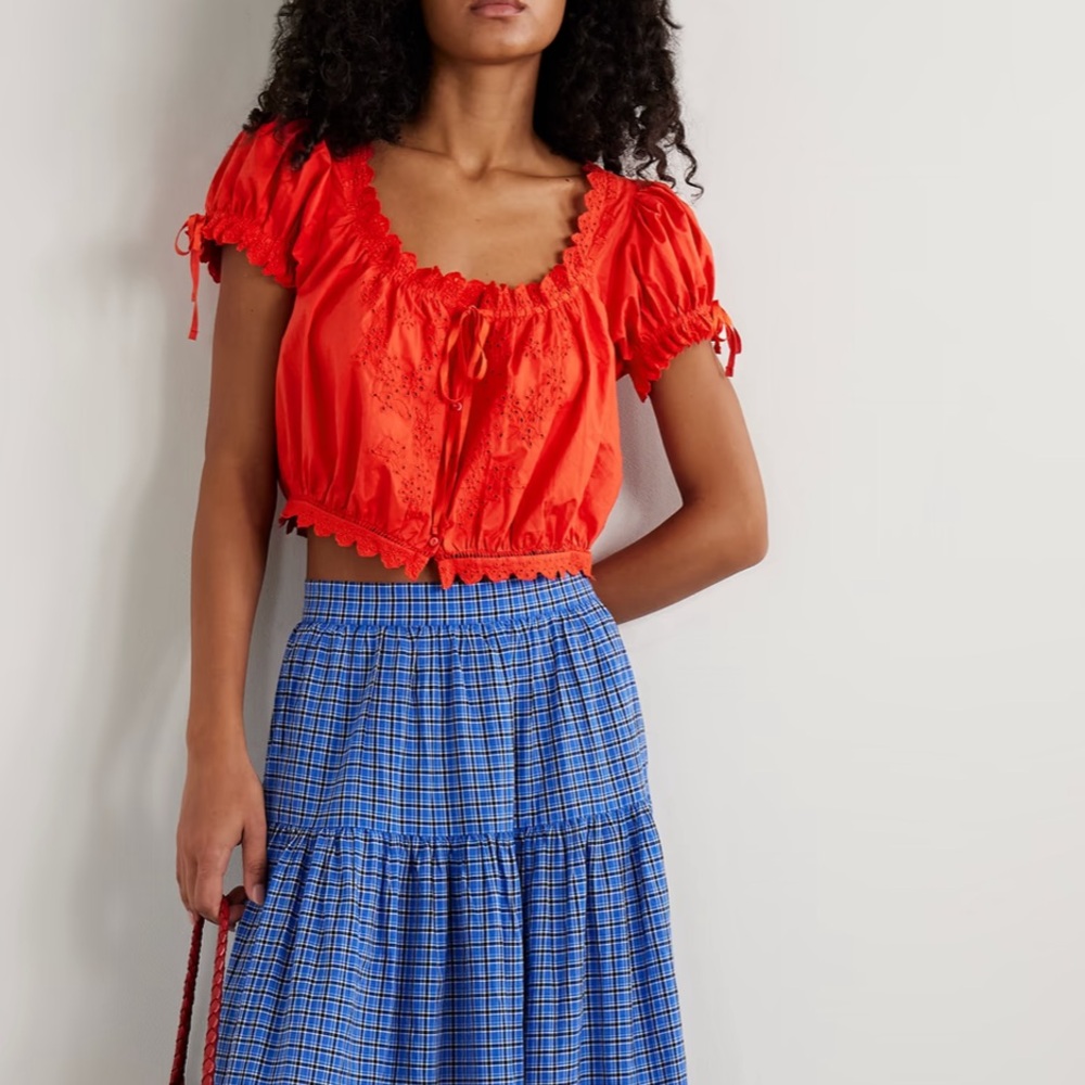 Doen NWT Nera Cropped Organic Cotton Voile Top Size Large in Red